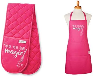 SiXsigma Sports Unisex Chefs Apron Double Oven Gloves Set Kitchen Cooks Restaurant Bistro BBQ POCKETS 100% Cotton Adult Mens Women Novelty (Make Your Own Magic Apron and Double Oven Gloves Set)