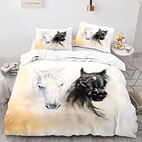 Parure De Lit Enfant 2 Personnes 220x240 Cm YSWFGE - Motif Cheval 3D, Microfibre, Housse De Couette + 2 Taies 50x75 Cm