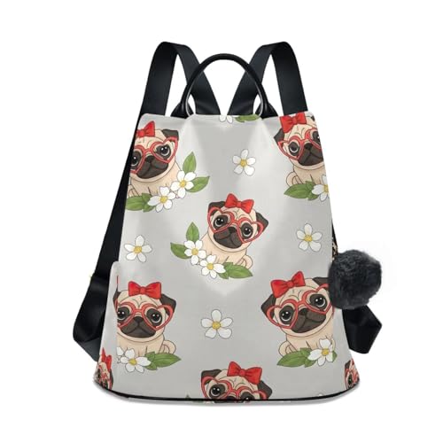 Sac à dos femme carlin mignon avec pompon le cadeau parfait pour voyageuse