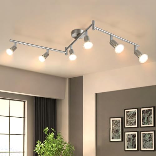 Lichtmaler LED Deckenlampe 6 Flammig Deckenspots - Deckenleuchte GU10 Edelstahl Deckenstrahler Schwenkbar 330°Industrial Schlafzimmerlampe Wohnzimmer Ohne Leuchtmittel Lichtmaler LED Deckenlampe 6 Flammig Deckenspots - Deckenleuchte GU10 Edelstahl Deckenstrahler Schwenkbar 330°Industrial Schlafzimmerlampe Wohnzimmer Ohne Leuchtmittel