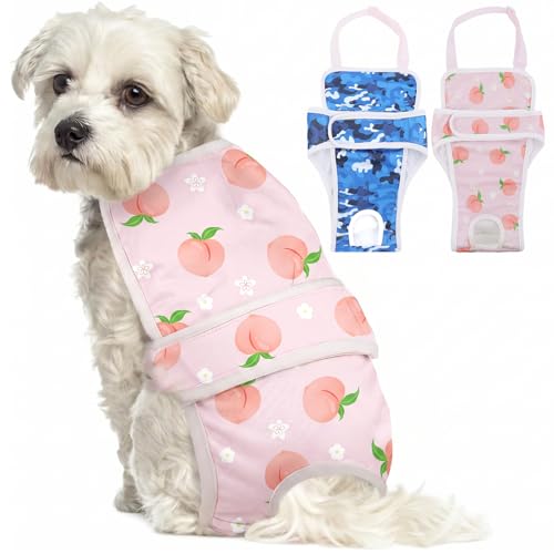 Image of ASENKU 2 Pack Female Dog Diapers with Suspenders, Reusable Washable Puppy Panties for Small Dogs, Leak-Proof Pet Underwear for Heat Cycle & Period