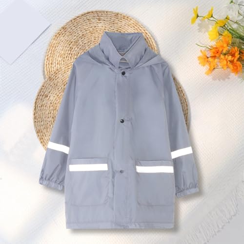 Kids Rain Jacket with Pocket Waterproof Fall Cuffed Sleeve Button Down Long Windbreak Girls Boys Preppy Hooded Coat3