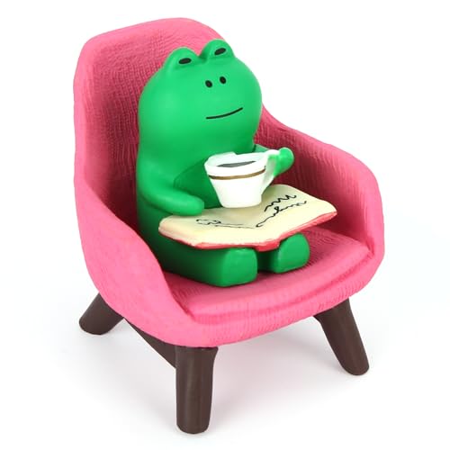 Mini Figurine Grenouille, Sculpture Amusante en Résine Décoration Bureau Miniature Petits Cadeaux et Accessoires Décoration pour Maison Bureau Jardin Féerique(Chaise Rose)