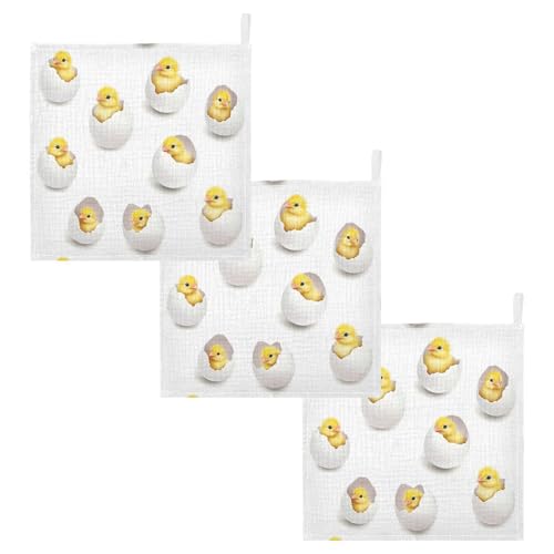 Image of vvfelixl Yellow Chick Egg Baby Burp Cloths Baby Muslin Washcloths for Boys Girls Cotton Babys Face Towel for Newborn Infants Soft and Absorbent 11.8 X 11.8 in, 5 Pack