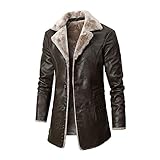 GOZYLA Lederjacken Mantel for Herren Dickes Leder Winterjacke Fliegerjacke Mantel Bomber Shearling Coat Sherpa Fleece gefütterte Jacken (Color : Brown, Size : S)
