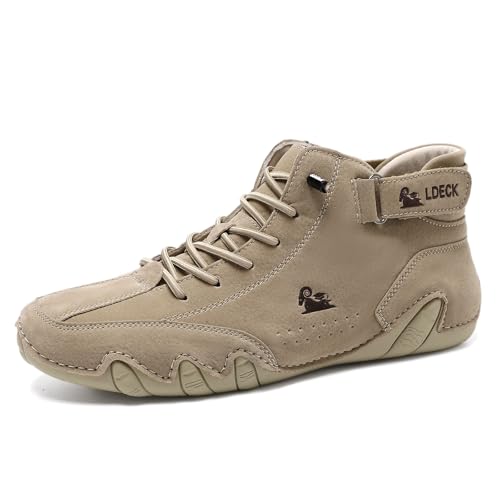 Vogany Men's Casual Leather Fashion Sneakers Chukka Boots Slip On Non-Slip Breathable High Boots Hiking Shoes Men (A-Khaki, Adult, Men, 10, Numeric, US Footwear Size System, Medium)