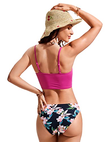 Image of CRZ YOGA V Shaped Longline Bikini Tops | Built-in Pads, A-D Cup, Cropped, Adjustable Spaghetti Straps, Swim, Bathing Suit for Women