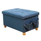  NMDCDH Otomana de Almacenamiento Plegable, reposapiés de Primera Calidad con Patas de Madera y Tapa de Bandeja Strudy Toy Chest Mesa de Centro Bolsillos de Almacenamiento Laterales-Azul m