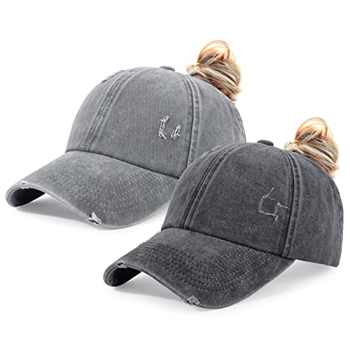 Image of HH HOFNEN Ponytail Hat for Women Washed Distressed Baseball Cap Ponycaps