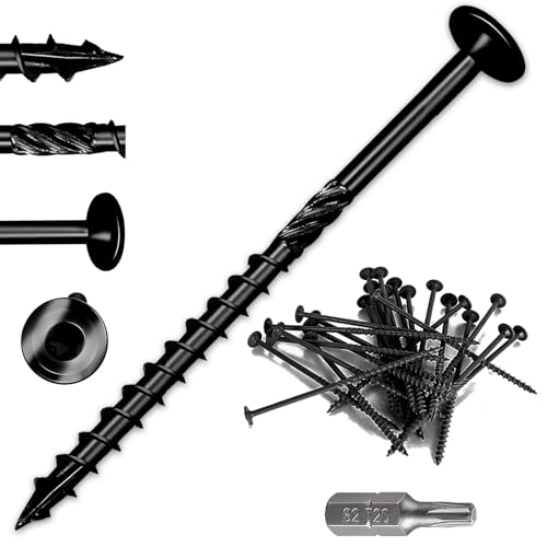 Lag Screws 3 Inch, Structural Wood Screw #10x 3, 50-PCS Heavy Duty Construction Screw, Rust Resistant, Washer Head, Black Coated Exterior Wood (50, Black, 14×3)