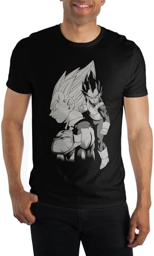 Camiseta preta masculina Dragon Ball Z Vegeta preta e branca