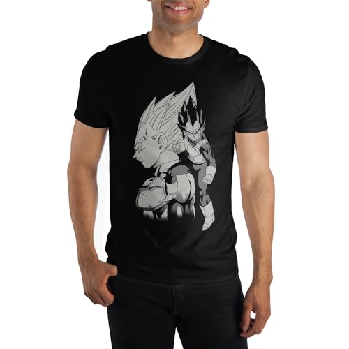 T-shirt noir Dragon Ball Z Vegeta pour homme avec imprimé manga noir et blanc