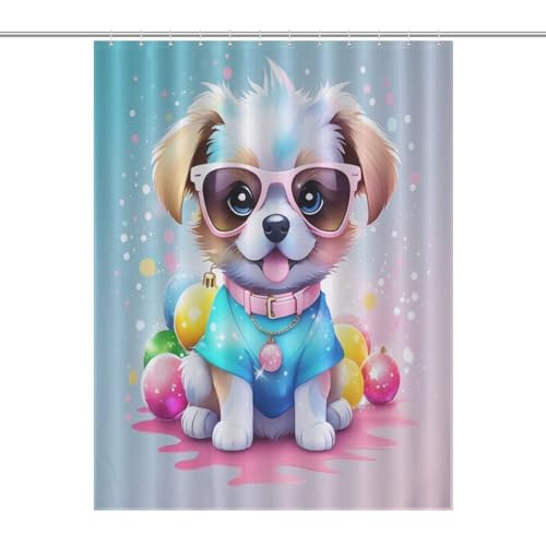 Rideau de bain imperméable polyester lavable 140x183cm chien mignon