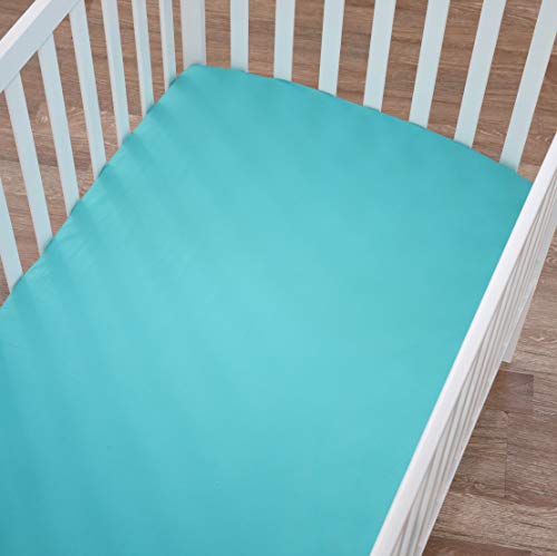 Image of American Baby Company Supreme Fitted Crib Sheet 28 inch x 52 inch, Enhanced Thickness for Soft, Breathable Neutral 100% Cotton Jersey Comfort, Turquoise, for Boys and Girls (Pack of 2)