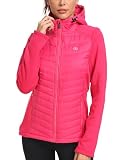 MoFiz Damen Fleecejacke Sportjacke Wanderjacke Outdoorjacke Running Winter Atmungsaktiv Jacke Hybridjacke Freizeitjacke Rosenrot 3XL