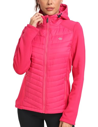 MoFiz Damen Fleecejacke Sportjacke Wanderjacke Outdoorjacke Running Winter Atmungsaktiv Jacke Hybridjacke Freizeitjacke Rosenrot 3XL