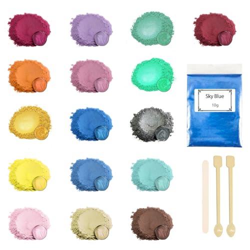 Ovaletta 16 Epoxidharz Farbe 10g,Mica Powder, Kerzen Selber Machen Set, Farbpigmente für Gießpulver, Badebomben Selber Machen, Diy Pigmentpulver für Seifenfarbe, Kerze, Kosmetischer, Schleim