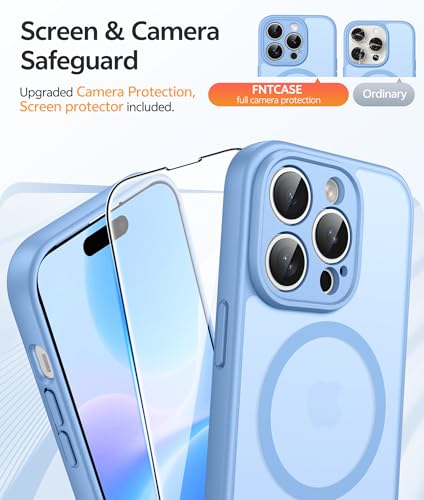 Image of FNTCASE for iPhone 14 Pro Max Case: [Compatible with Magsafe] Translucent Matte Cases with [Full Camera Protection] [Screen Protector] Military Grade Shockproof Protective Phone Cover - Light Blue