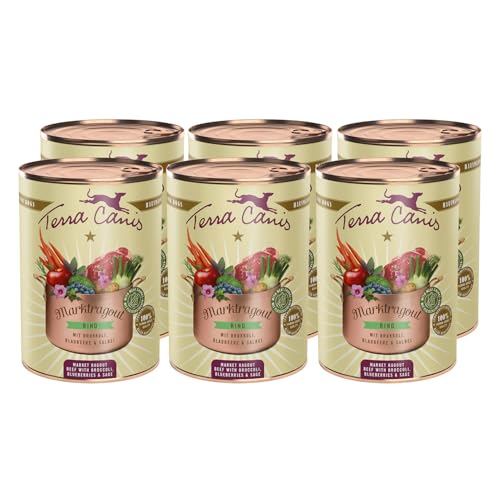 Terra Canis Rind, Brokkoli, Blaubeere & Salbei - Marktragout, 6x385g I Premium Hundefutter in 100% Lebensmittelqualität Aller Rohstoffe I Reichhaltig & gesund, allergenarm & glutenfrei