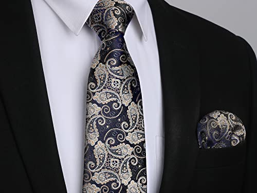 Image of HISDERN Ties for Men Paisley Tie and Pocket Square Woven Classic Floral Mens Ties Handkerchief Set Wedding Party Necktie