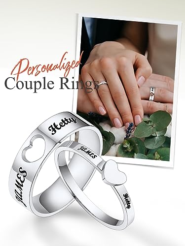 Custom4U Stainless Steel Promise Rings for Couples Custom Couple Rings for Him and Her Set Engraved Name Love Heart Wedding Band Anniversary Birthday Valentines Day Jewelry Gifts (with Gift Box)4