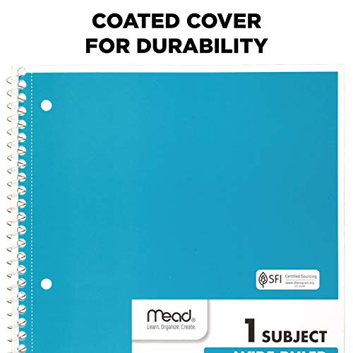 image for Mead Spiral Notebooks, 1 Subject, Wide Ruled Paper, 70 Sheets, 10-1/2 