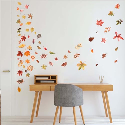 Decalmile Autumn Maple Leaves Wall Stickers
