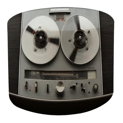 Round Pouf Ottoman Reel to reel tape recorder playing