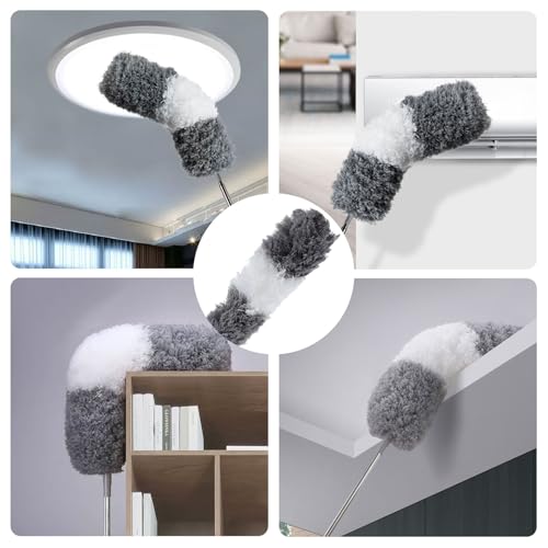 ASelected Teleskop Waschbar Mikrofaser-Staubwedel mit 274,3 cm Teleskop-Verlängerungsstange für die Reinigung von Ventilatoren mit hoher Decke (Grau)