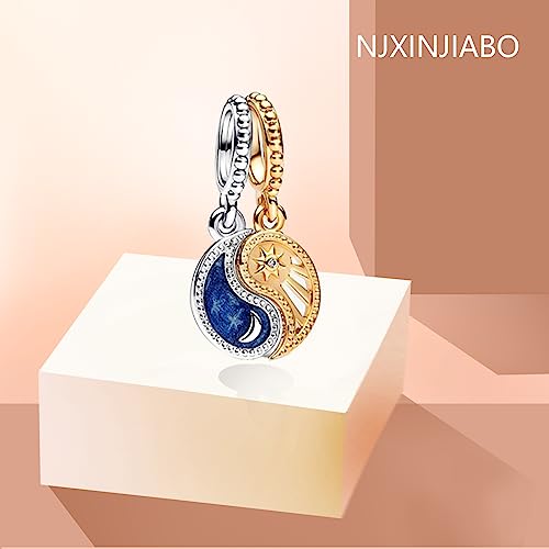 Image of Sun & Moon Charms 925 Sterling Silver Dangle Pendant Bead for Women Necklace and Bracelets Jewelry Gifts for Christmas Anniversary Birthday