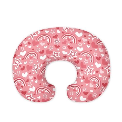 Hechitok Rainbow Heart Nursing Pillow Covers, Nursing Pillow Slipcovers Breastfeeding Newborn Infant Feeding Cushion Cover Case for Valentine's Day