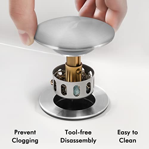 Kes Bathroom Sink Drain Stopper With Overflow, Pop Up Drain With Detachable Hair Catcher For Lavatory Vanity Vessel Sink, Brushed Nickel 2 Pack, All Metal Rustproof 304 Stainless Steel, S2013A-Bn-P2 #TOP3