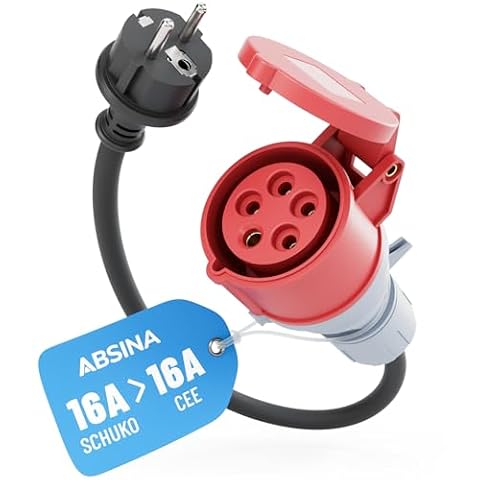 ABSINA Adapter Schuko wtyk na gniazdo CEE - Schuko na CEE 16A 5-poligowy z 60 cm długości kabla & IP44 ochrona - Schuko na CEE jako akcesoria do samochodów elektrycznych – Adapter 230V