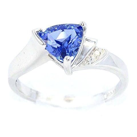 1.5 Ct CZ Tanzanite & Diamond Trillion Ring .925 Sterling Silver Cover