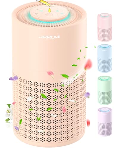 Image of AIRROMI Air Purifier for Bedroom with HEPA 3-in-1 Filter, Pet Air Purifier for Home Cat Pee Smell, Covers Upto 990 Ft², Quiet 360°intake Air Cleaner for pet hair,allergies,Dust,Smoke A2001 Orange