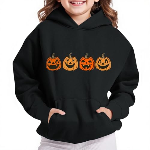 Boys and Girls Halloween Hoodies Cute Funny Pumpkin Print Hooded Sweatshirts Long Sleeve Kids Spooky Season Pullover2