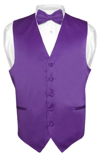 Men's Dress Vest & BowTie Solid PURPLE INDIGO Color Bow Tie Set Large
