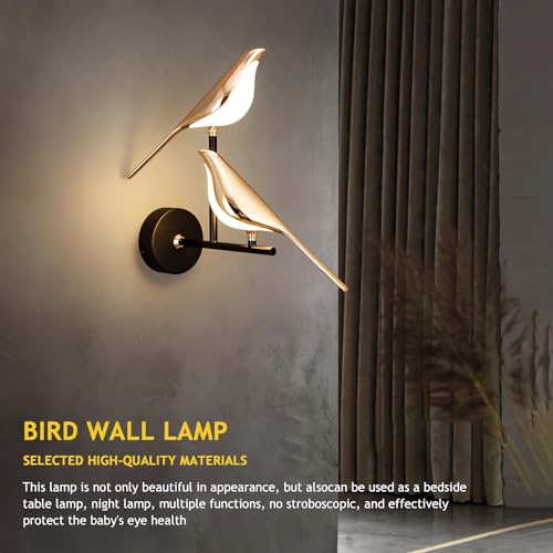 Image of Modern Birds Wall Lamp Gold Wall Sconces Creative Bird Shap Metal Lamp Body with Acrylic Lampshade with Adjustable Angle Bedside Night Light for Bedroom, Living Room, Kitchen (D11 * H14.9 inch (2 head))