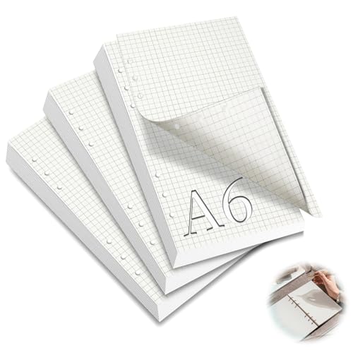 mawmuaw 3 Paquets Feuilles A6 Recharge Papier 180 Inserts De Planificateur de Classeur Quadrillé 6 Trous Vierge Feuillets Mobiles pour Agenda Filofax A6 Recharges Peinture Carnet Notes