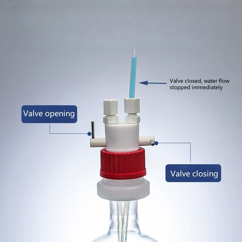 Tapa de válvula de dos/tres puertos for tapa de botella de laboratorio GL45: cuerpo de PTFE, válvula de PCTFE,(1/8" Two-Port)
