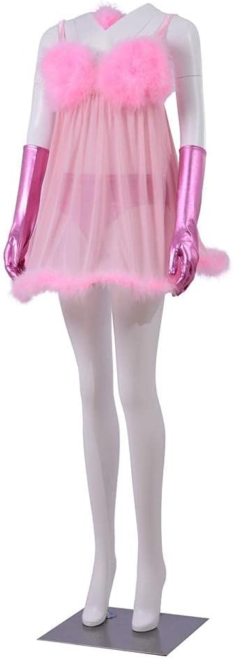 CosplayDiy Women's Cosplay Pink Fembot Costume Dress Women's Sexy Robot Costume Feather Lingerie Set Adult