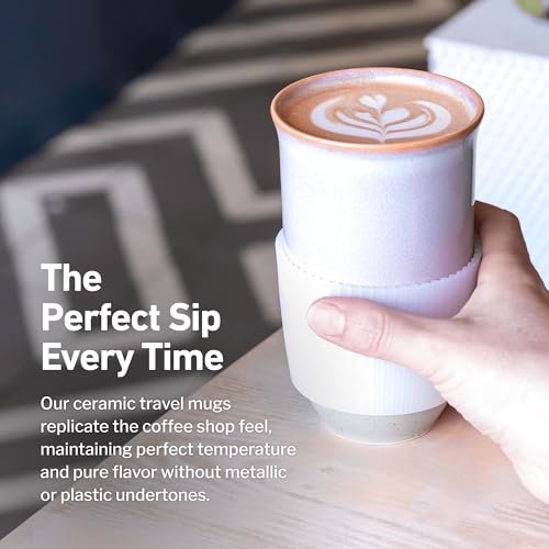 Image of NOVA CERAMICS Coffee Travel Mug - Reusable To Go Mug - Microwave & Dishwasher Safe White & Purple Tumbler - Gifts For Women Men Him Her - 16oz - Horizon