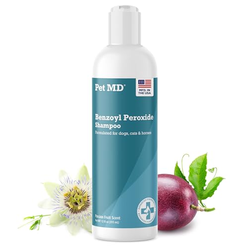 Pet MD Benzoyl Peroxide Shampoo for Dogs and Cats – Helps Relieve Itchy, Oily & Flaky Skin – Deep Cleansing & Deodorizing Formula – Scented – 12oz
