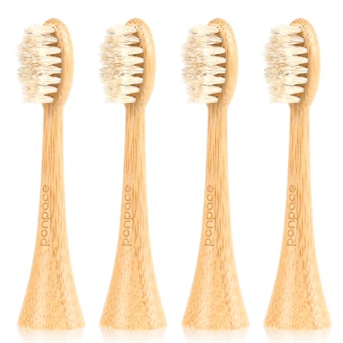 PONPACE Replacement Toothbrush Heads Compatible with Philips Sonicare Eco-Friendly Bamboo Handle with Natural Horse Hair Bristles Ultra Soft & Deep Cleaning Zero Waste Plastic-Free Alternative