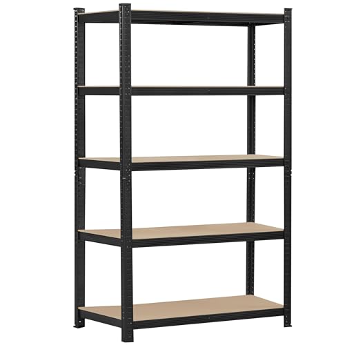 Image of Topeakmart 5-Tier Utility Shelves, Metal Storage Shelves Garage Shelving Unit Adjustable Garage Storage Shelves Storage Racks Heavy Duty Shed Shelving- Black, 35.5 x 16 x 71 Inch