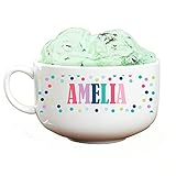 GiftsForYouNow Ceramic Custom 32 Ounce Colorful Dots Ice Cream Bowl for Kids with Personalized Name