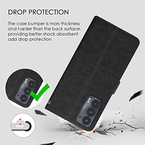 Image of Flip Cover Back Case for Motorola Edge 20 | Premium Leather Finish | Inbuilt Pockets & Stand | Flip Cover Back Case for Motorola Edge 20 (Black)