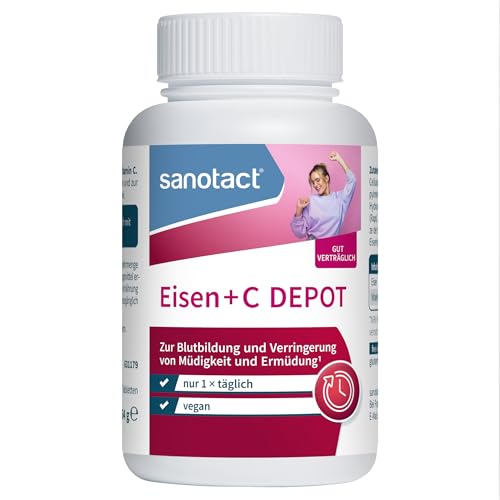 sanotact Hierro + C Depot 90 Tabletas de Hierro con Vitamina C Suplemento Dietético Vegano 1x Diario 3 Meses