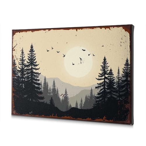 Tableau paysage forestier oiseaux volants pour décoration de Pâques