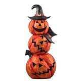 Light Up Evil Pumpkin 3-Layer Halloween Decoration 14 Inch Jack O' Stack